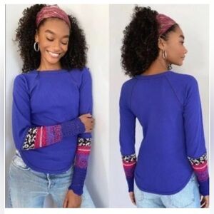 Free People Super Nova In The Mix Jacquard Cuff  boho Thermal Top Size M